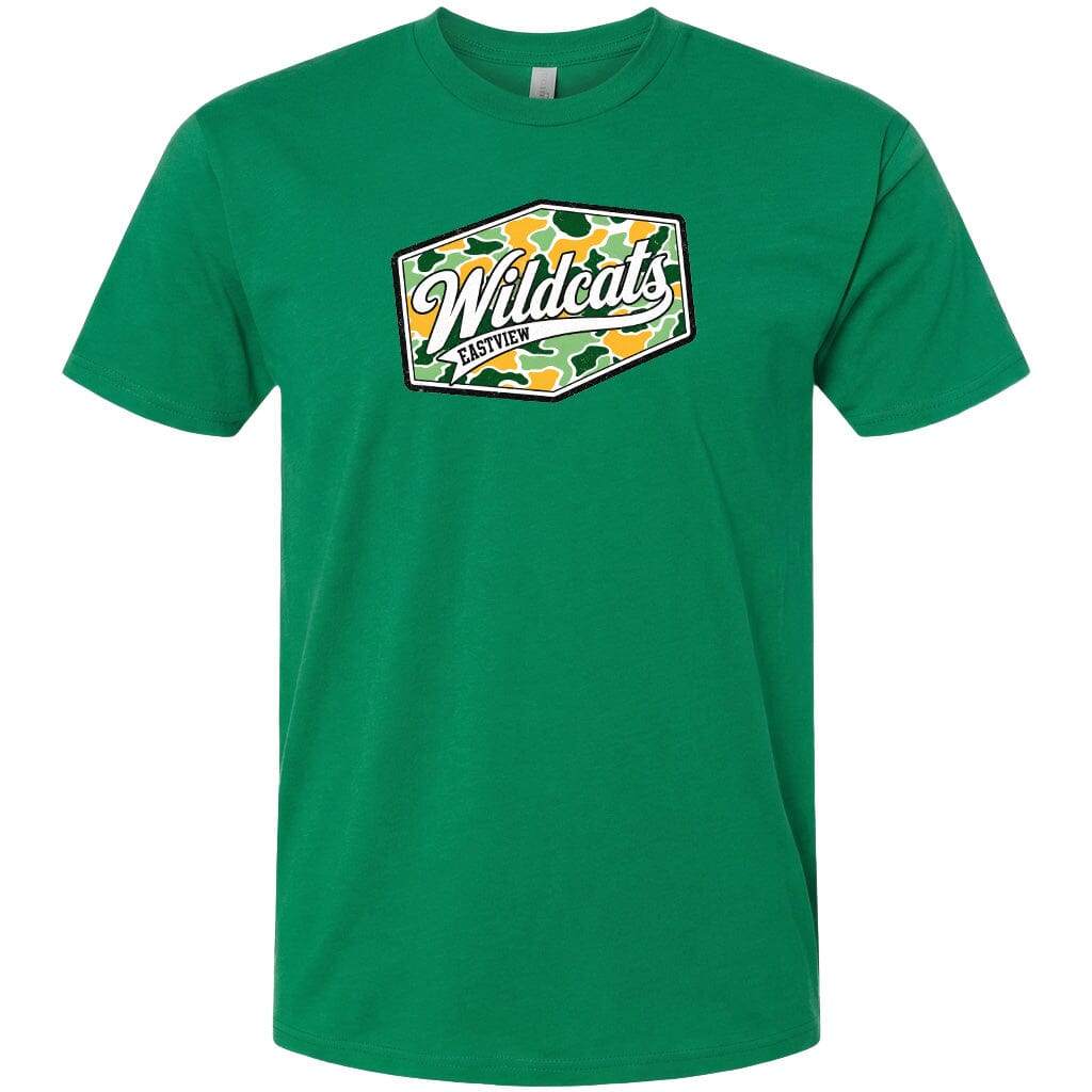 A green t-shirt with a graphic design featuring the word "Wildcats" in a stylized font.