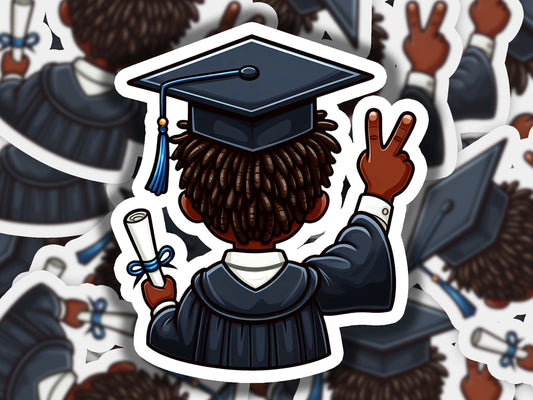 a sticker of a person wearing a graduation cap and gown