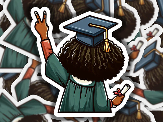 a sticker of a person wearing a graduation cap