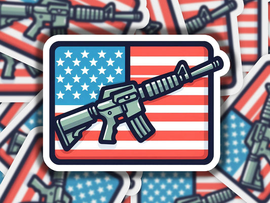 a bunch of stickers with guns on them
