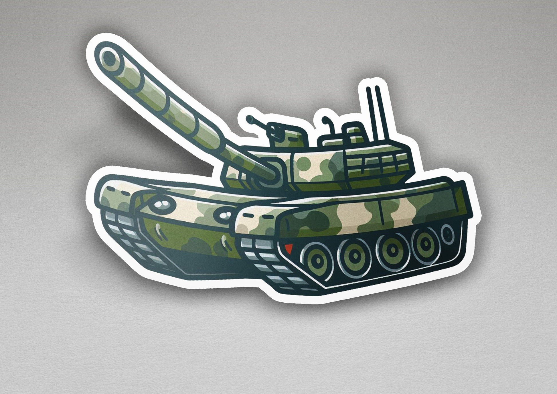 a sticker of a tank on a gray background