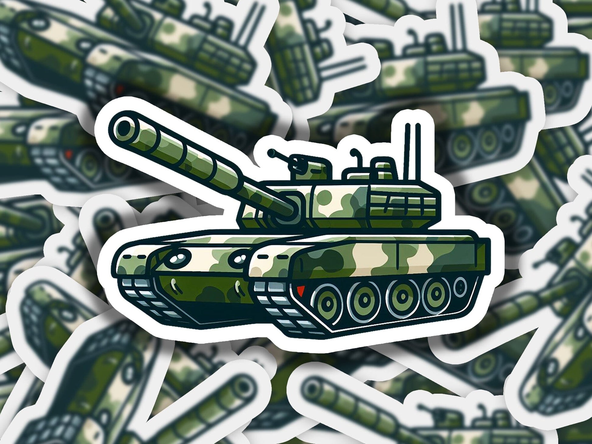a bunch of stickers with a tank on them