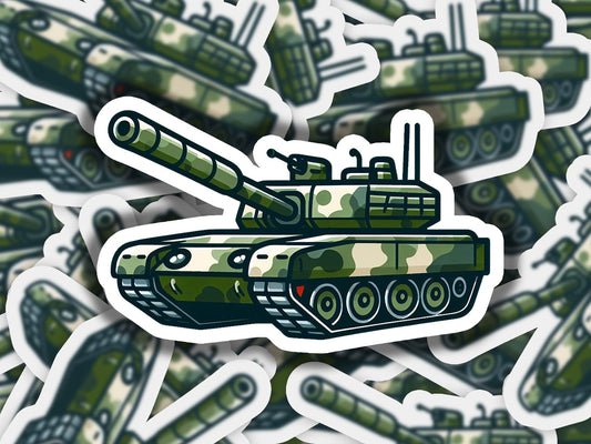 a bunch of stickers with a tank on them