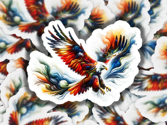 a colorful bird of prey flying through the air