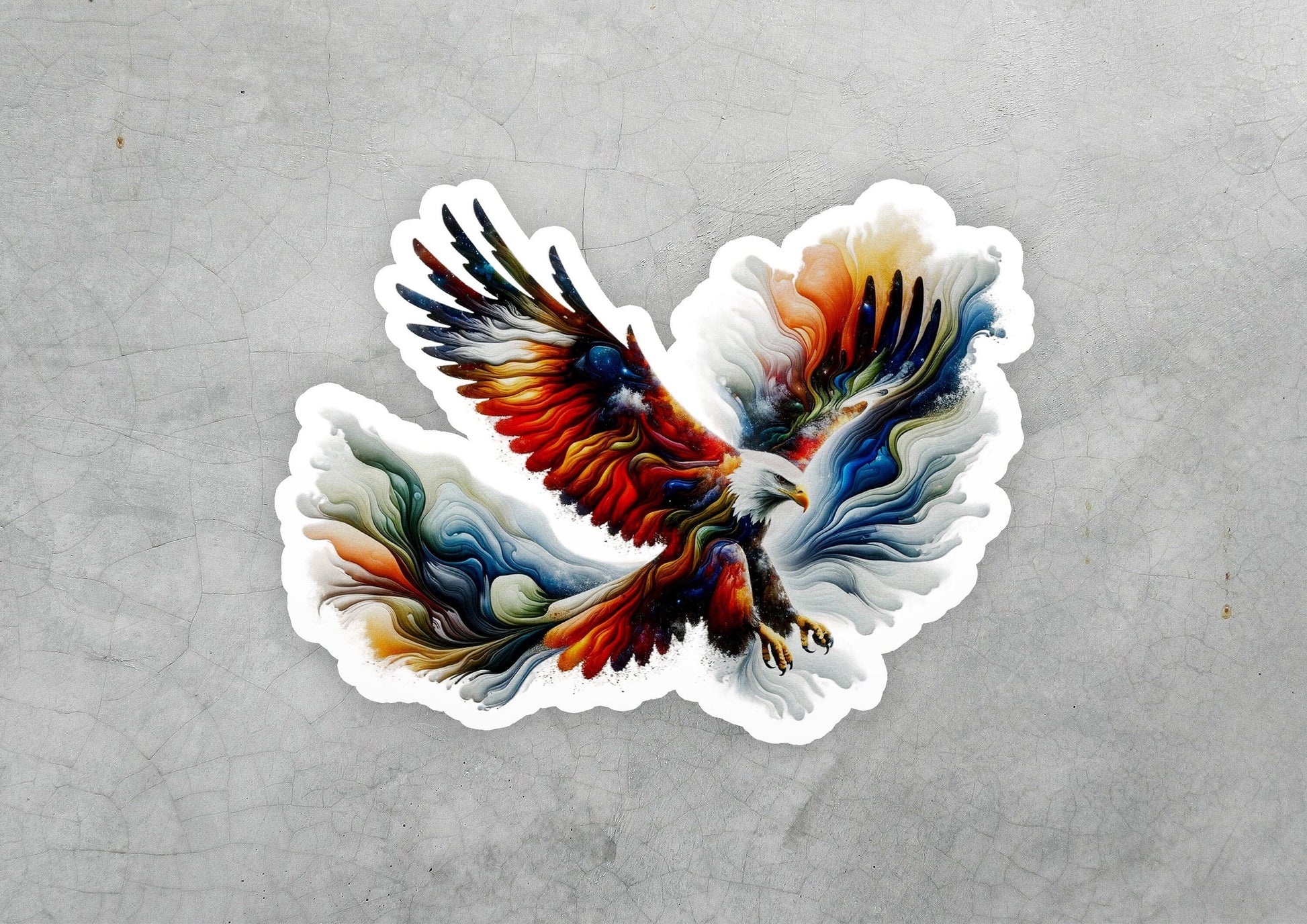 a sticker of a colorful bird flying
