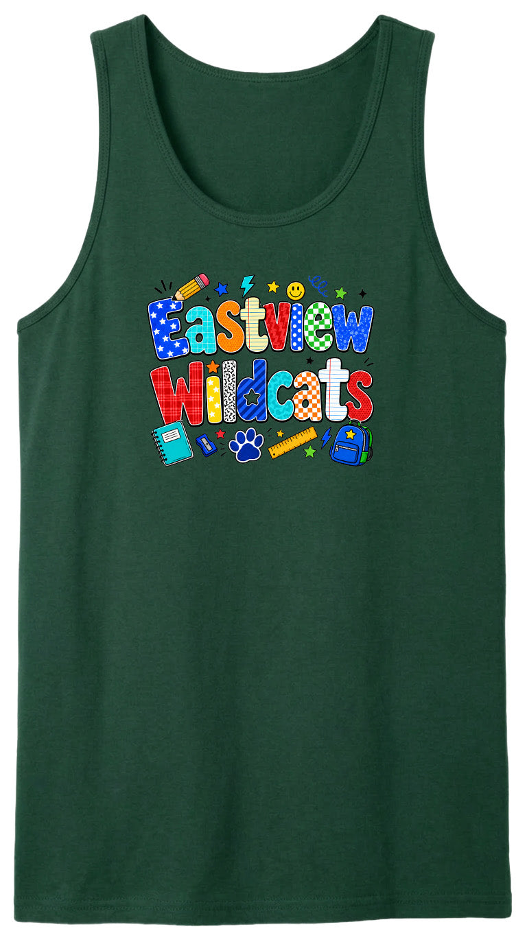 A green tank top with the text "Eastview Wildcats" printed on it.