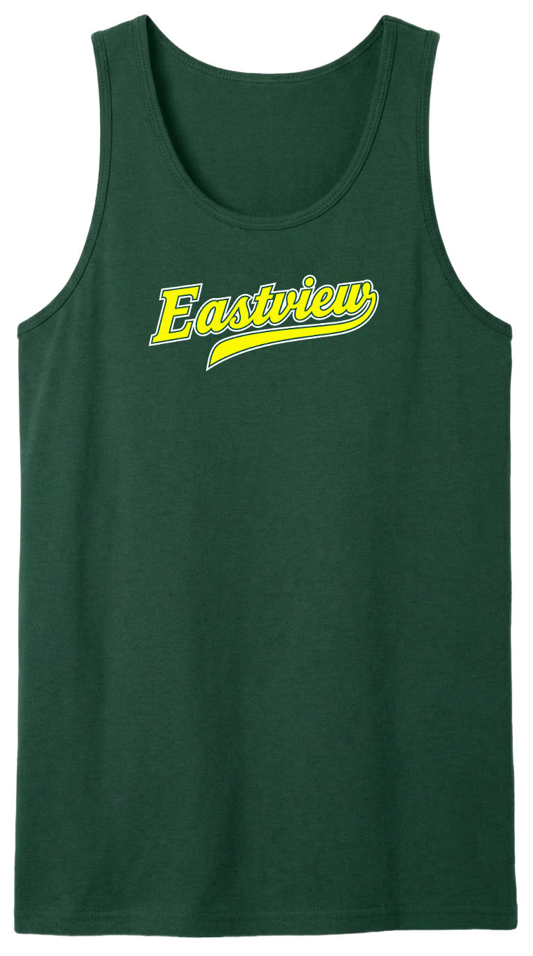 A green tank top with the word "Eastview" printed in yellow on it.
