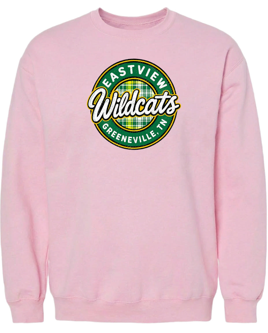 A pink sweatshirt with a logo that says "EASTVIEW WILDCATS GREENEVILLE TENN".