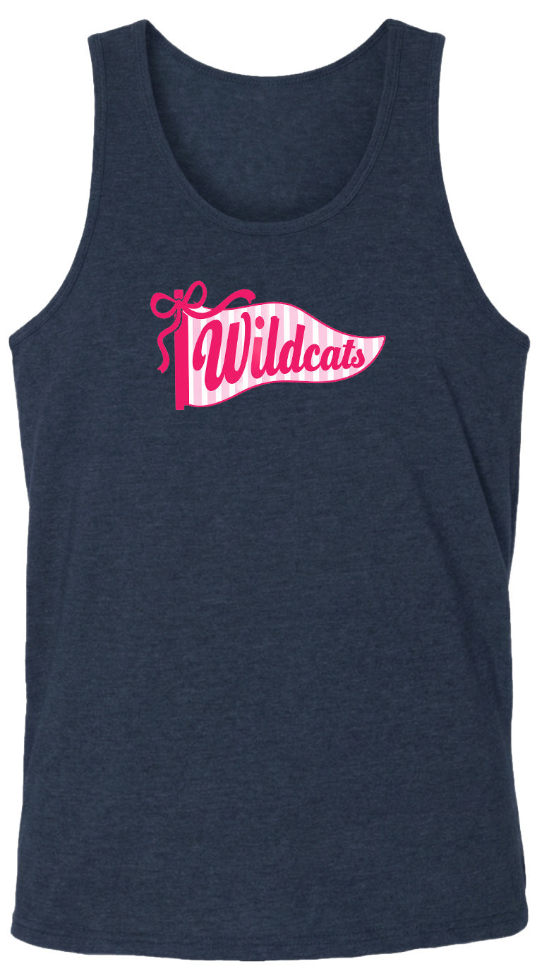 A navy blue tank top with a pink banner that says "Wildcats" on it.