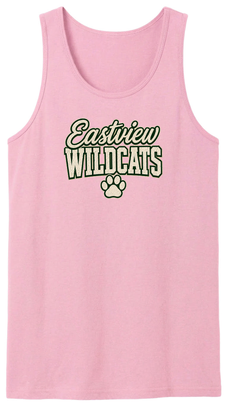 A pink tank top with the text "Eastview Wildcats" printed on it.