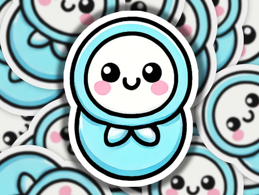 a bunch of blue stickers with faces on them