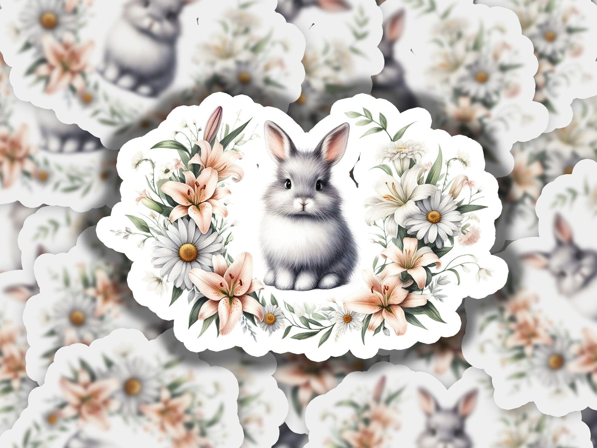 a picture of a rabbit surrounded by flowers