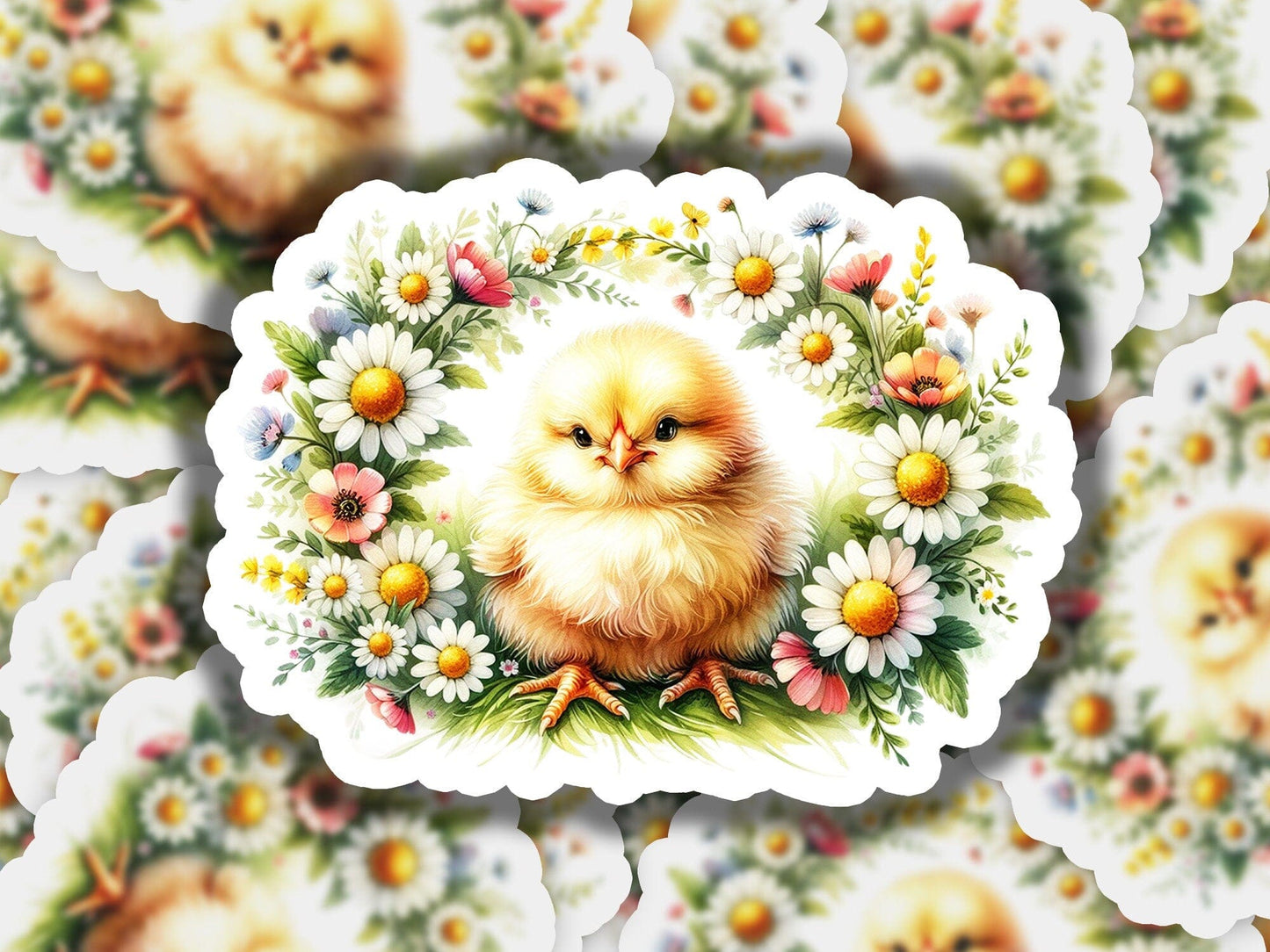 a picture of a chicken surrounded by flowers