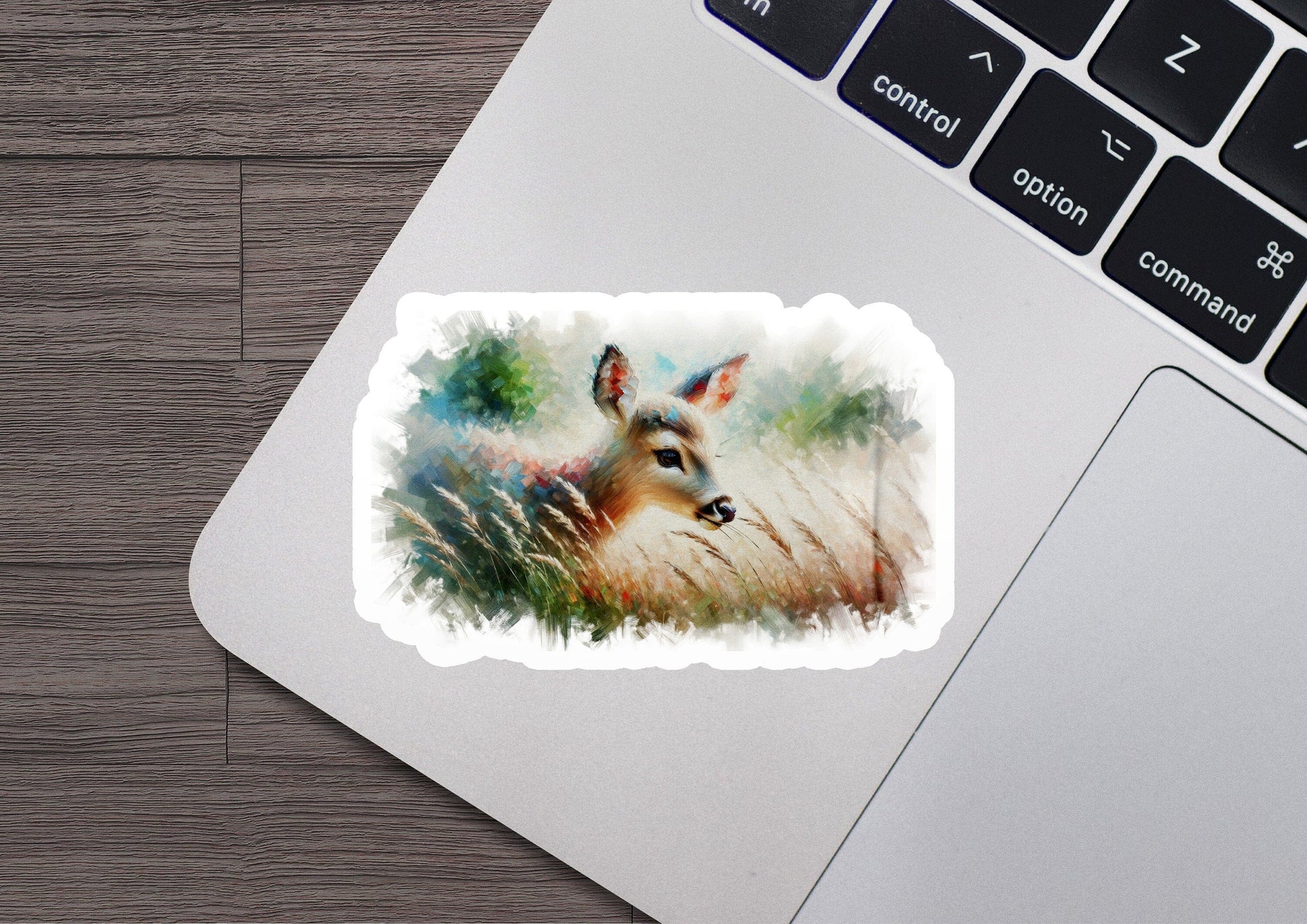 a sticker of a deer is on a laptop