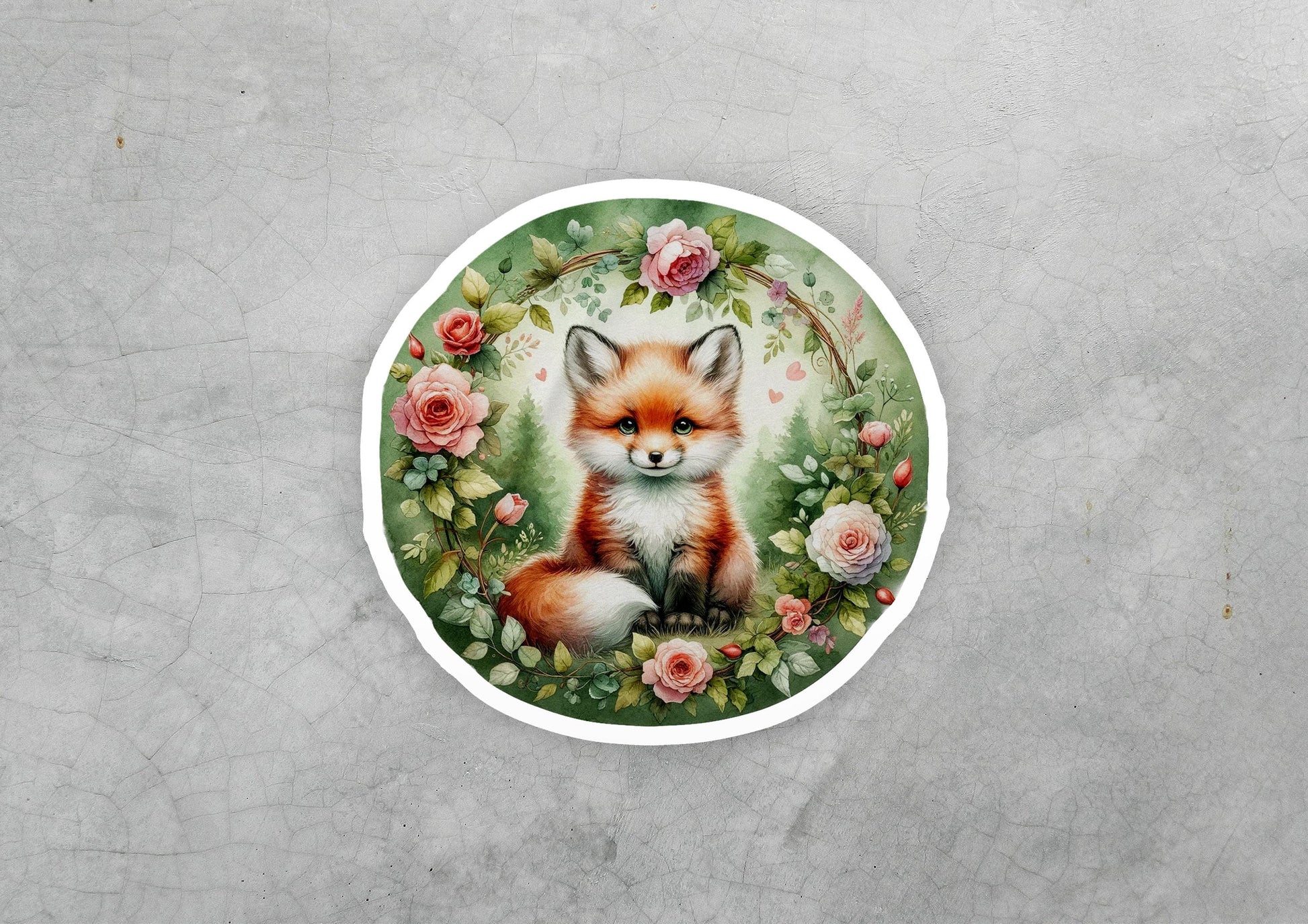 a sticker with a picture of a fox on it