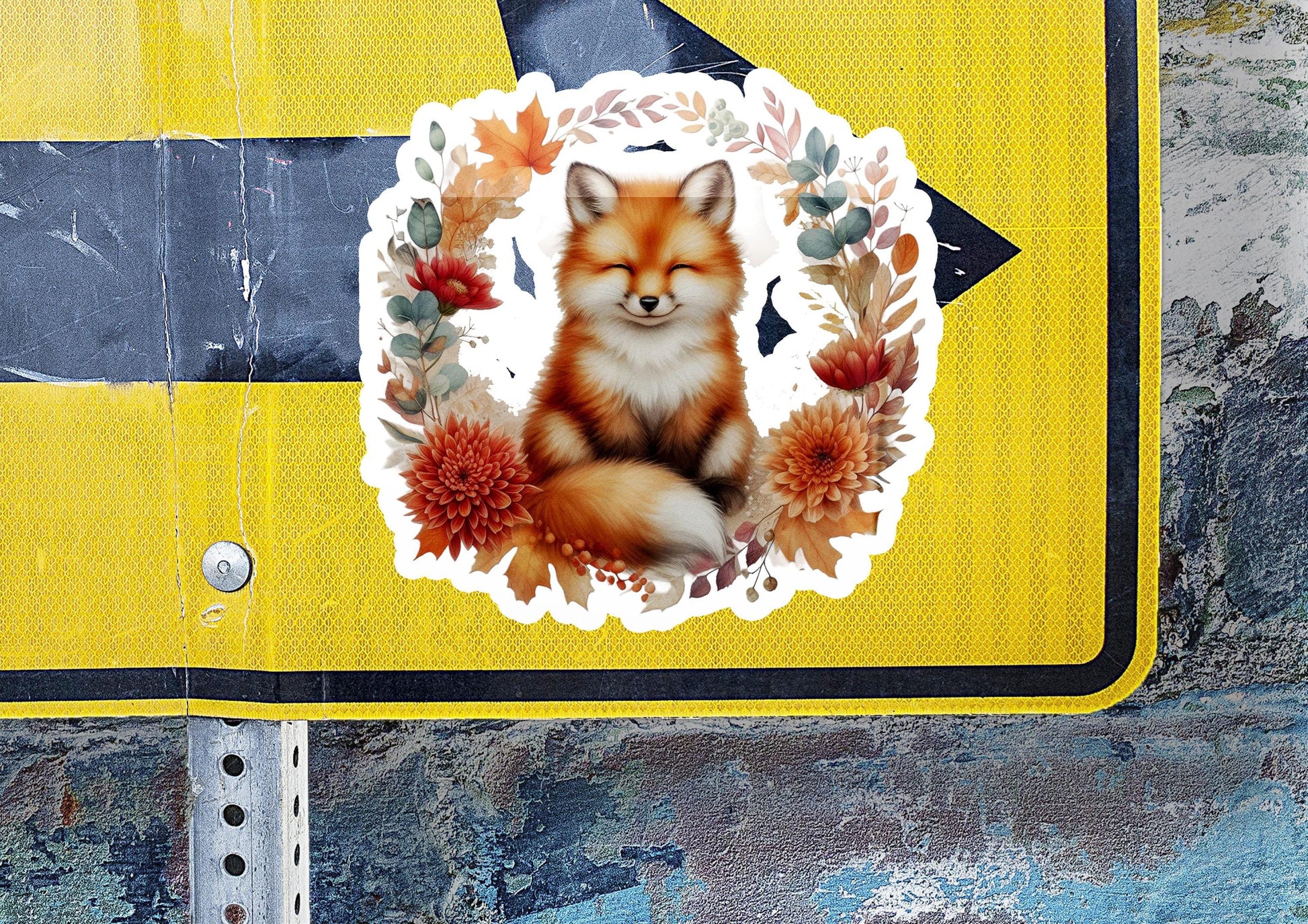 a sticker with a picture of a fox on it
