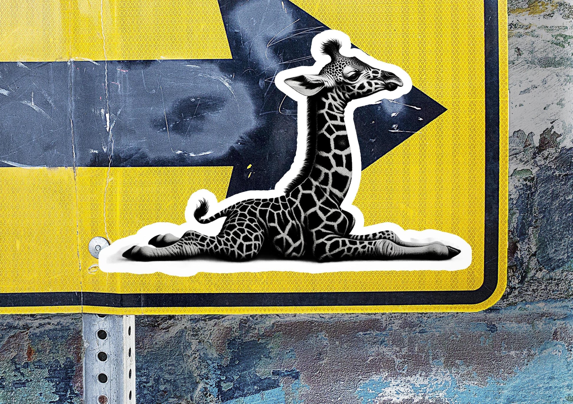 a sticker of a giraffe laying on the ground