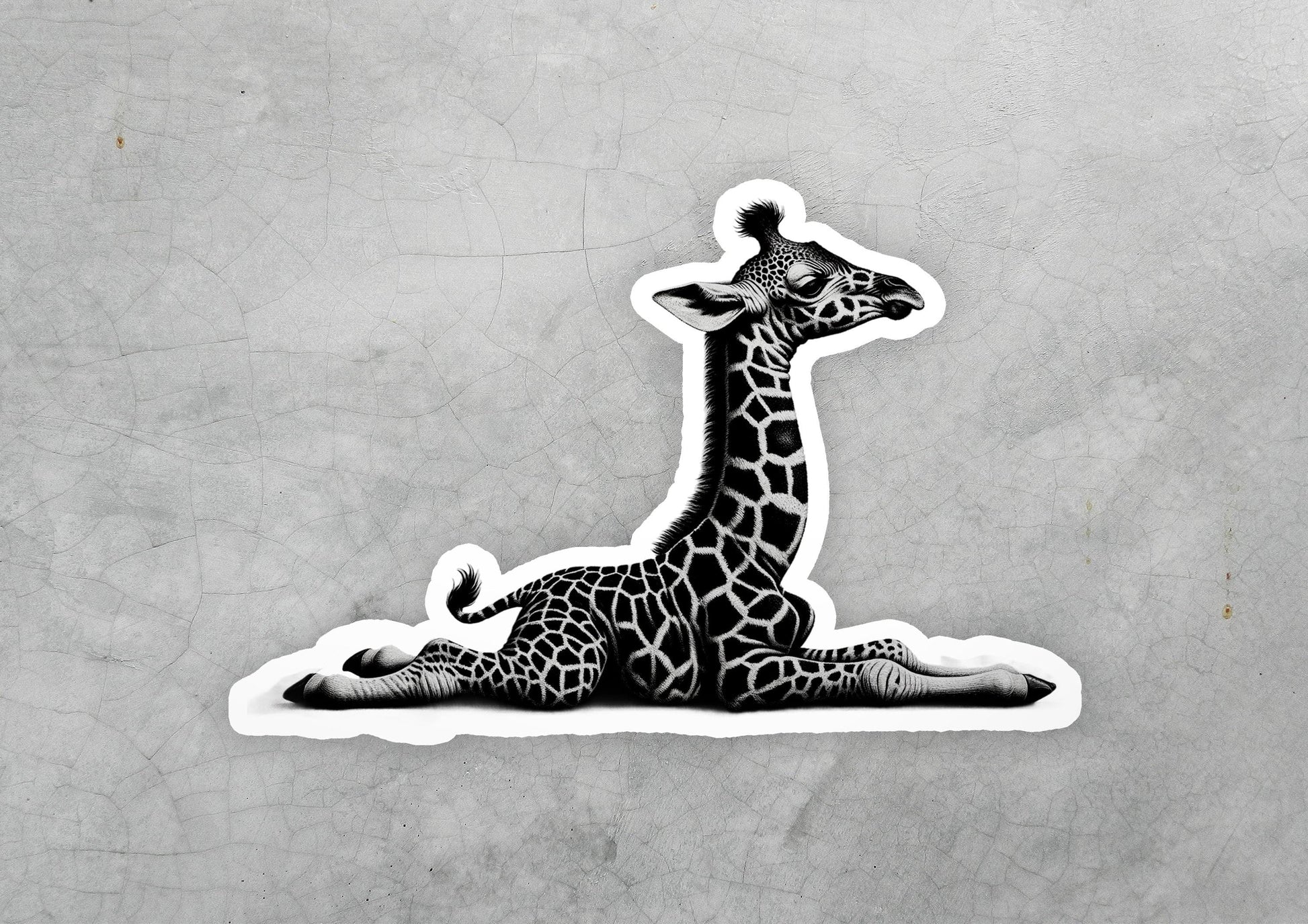 a sticker of a giraffe laying on the ground