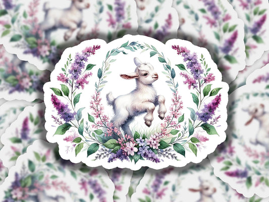a picture of a goat surrounded by flowers