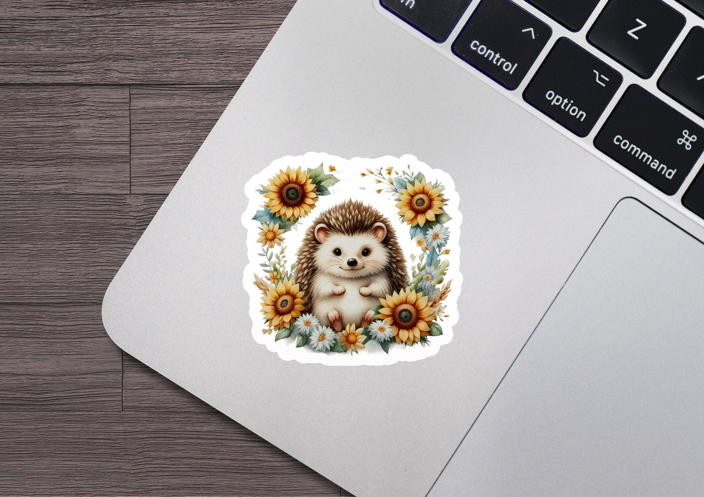 a sticker of a hedgehog surrounded by sunflowers