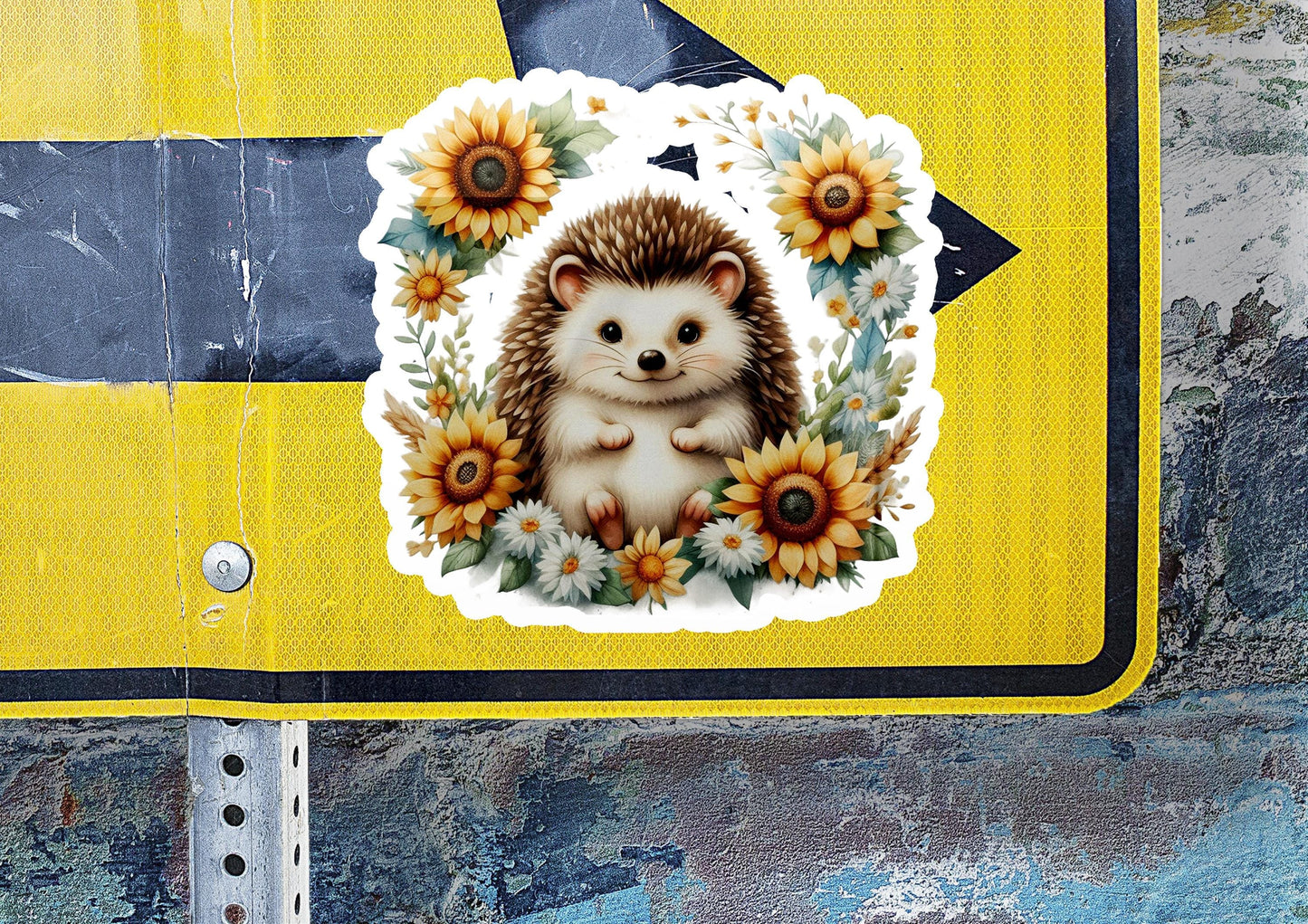 a sticker of a hedge surrounded by sunflowers