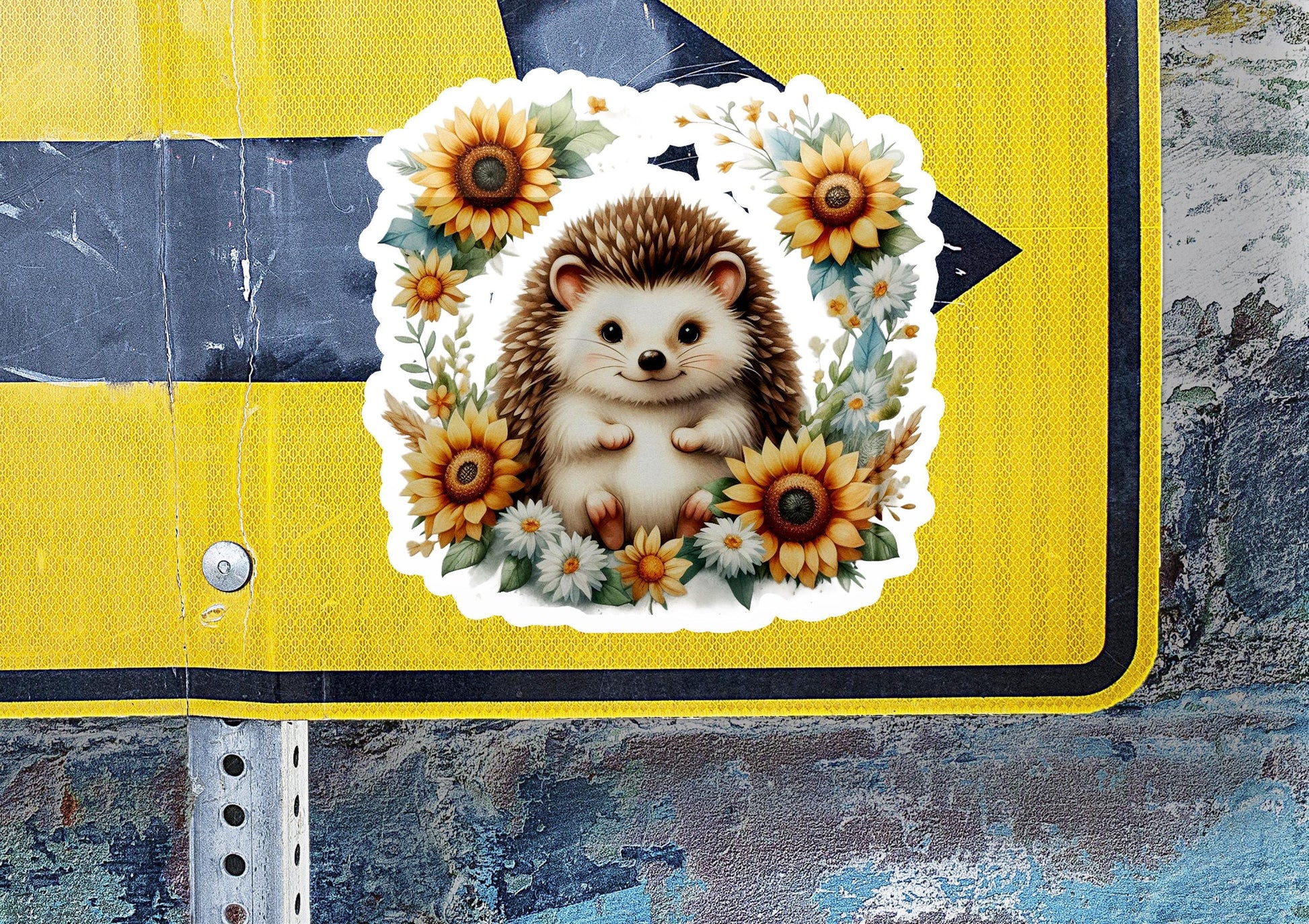 a sticker of a hedge surrounded by sunflowers