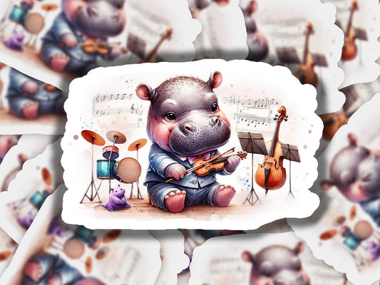 a picture of a hippo playing the violin