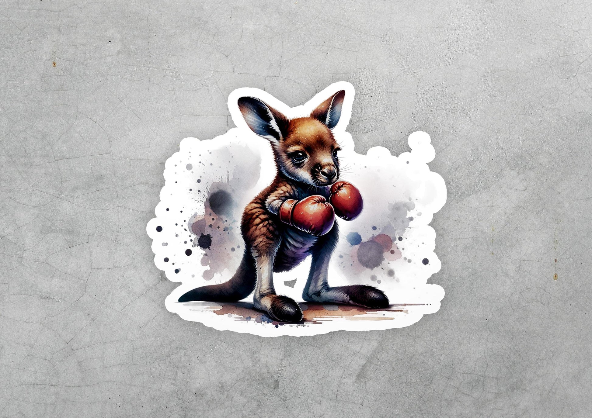 a sticker of a kangaroo holding a boxing glove