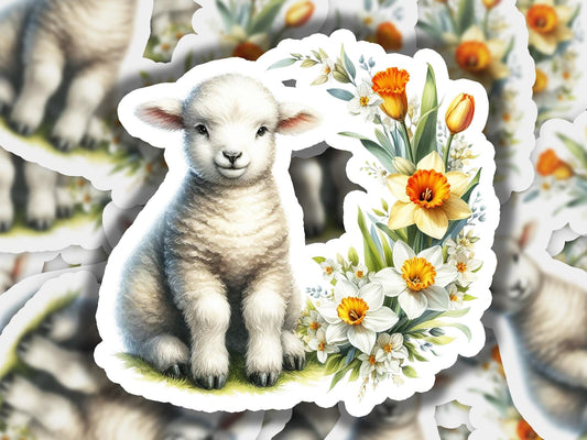 a picture of a lamb surrounded by flowers