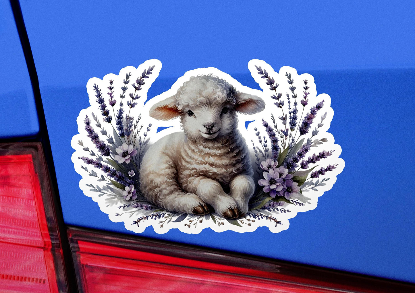 a lamb sticker on the back of a car