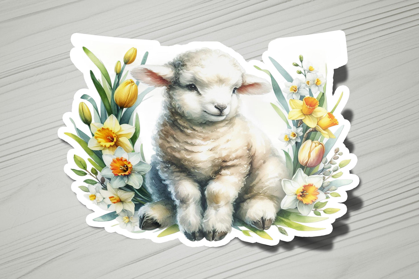 a picture of a lamb surrounded by flowers