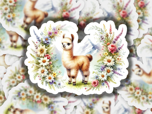 a picture of a llama surrounded by flowers