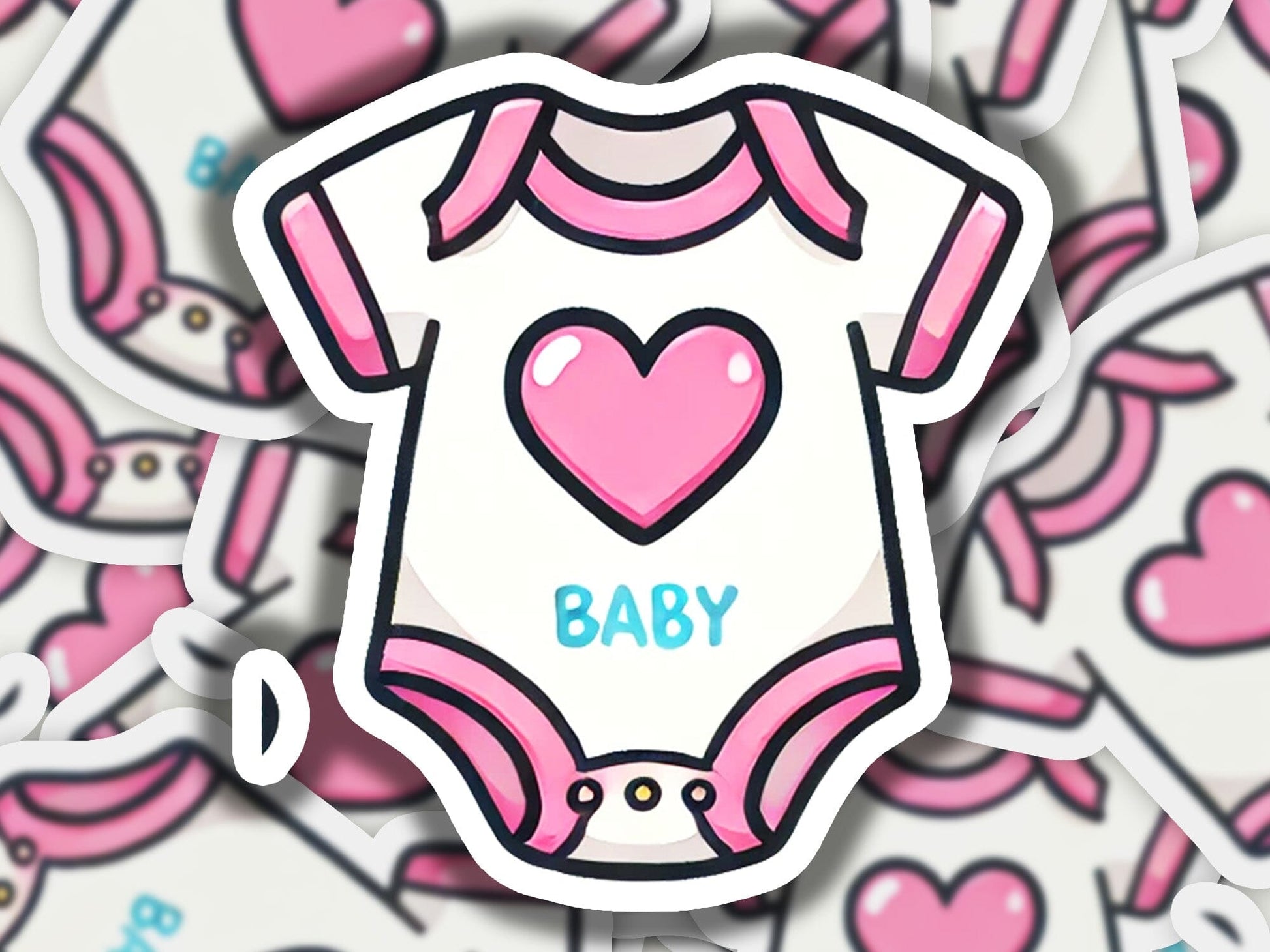 a sticker of a baby bodysuit with a heart on it