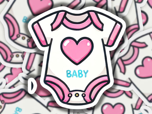 a sticker of a baby bodysuit with a heart on it