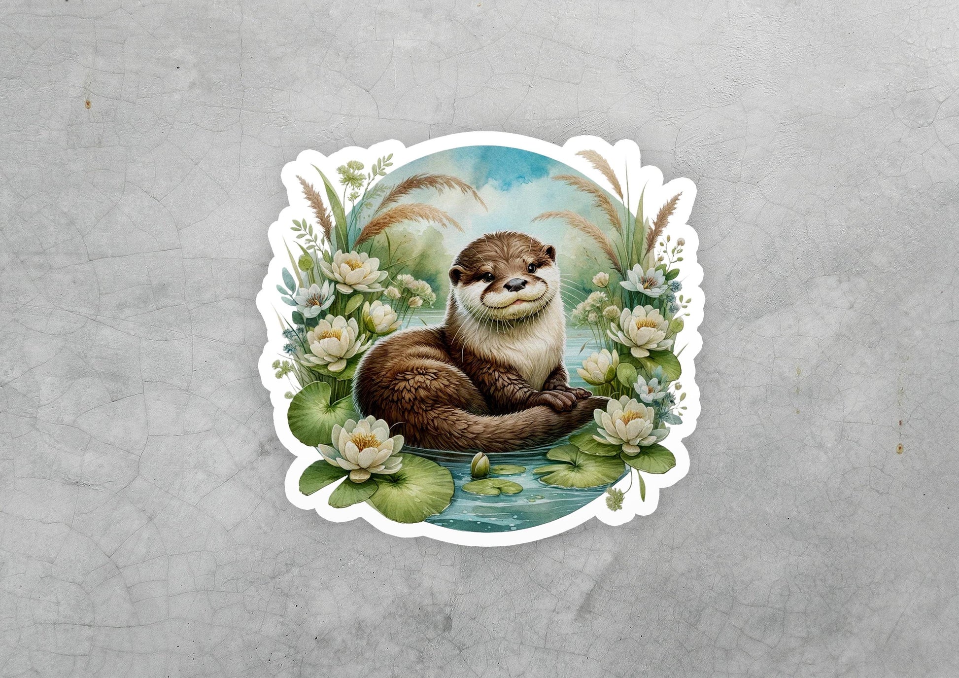 a sticker with a picture of a otter on it