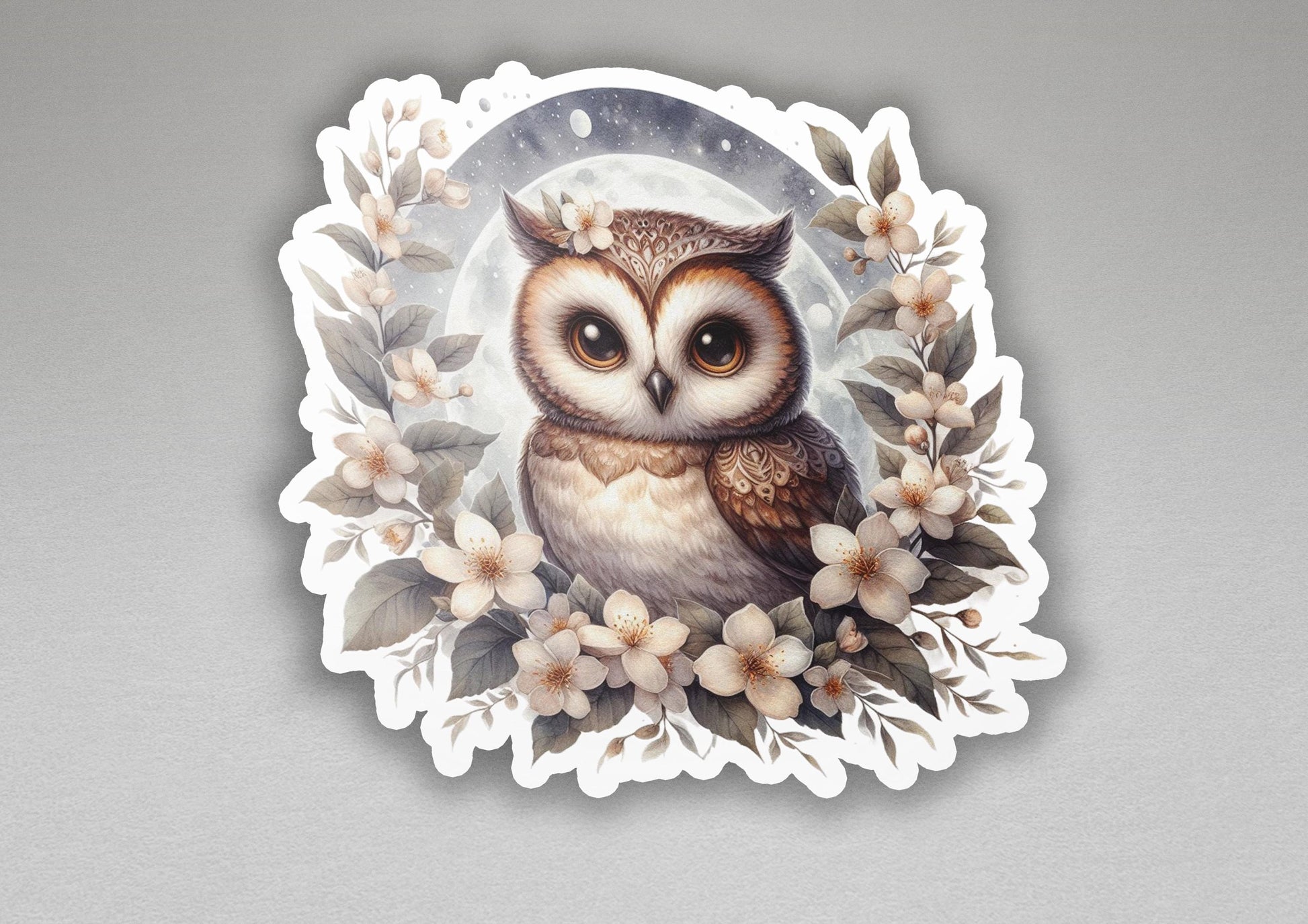 a picture of an owl with flowers around it
