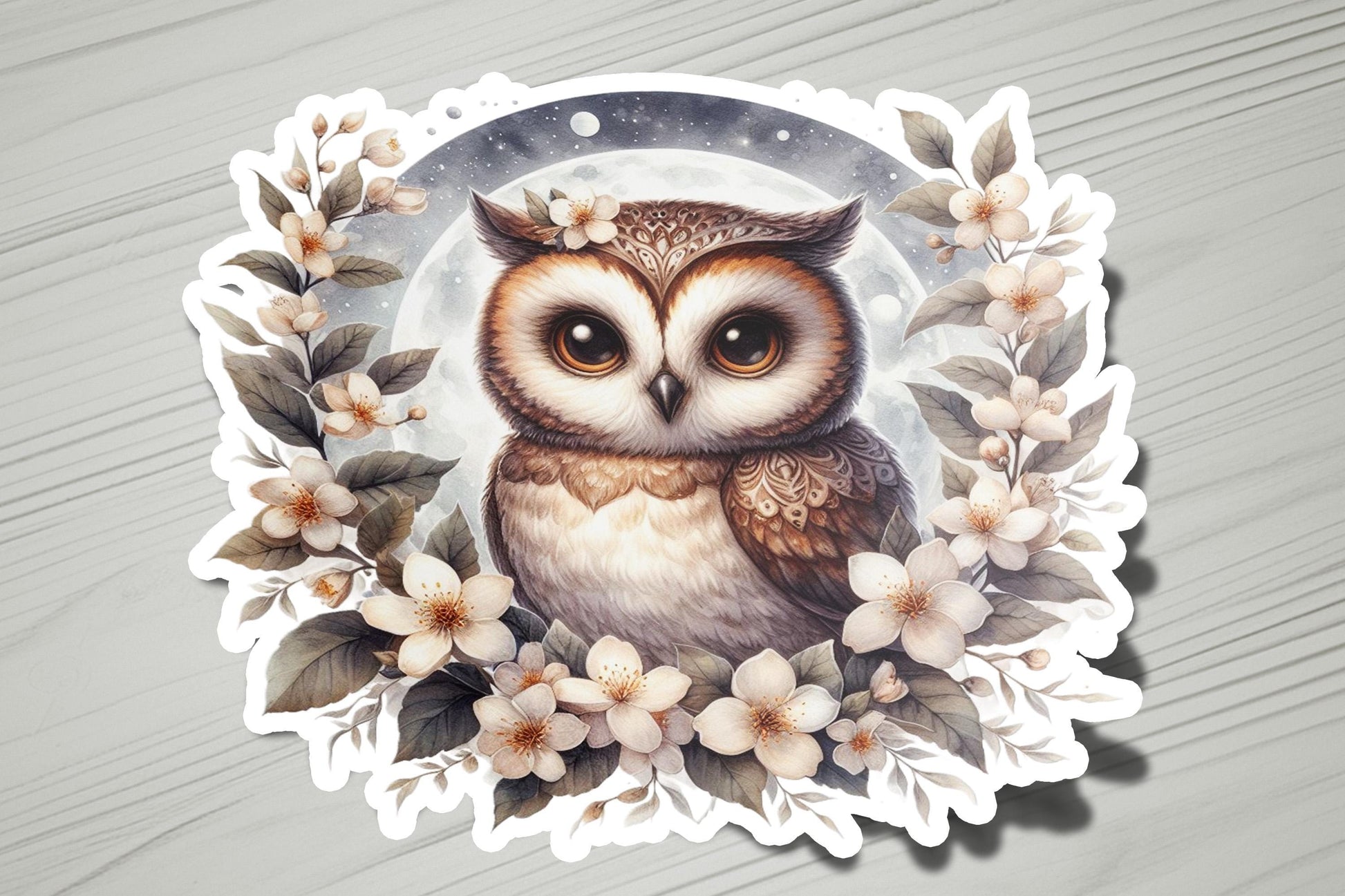 a picture of an owl with flowers around it