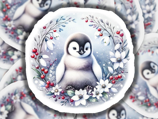 a picture of a penguin surrounded by flowers