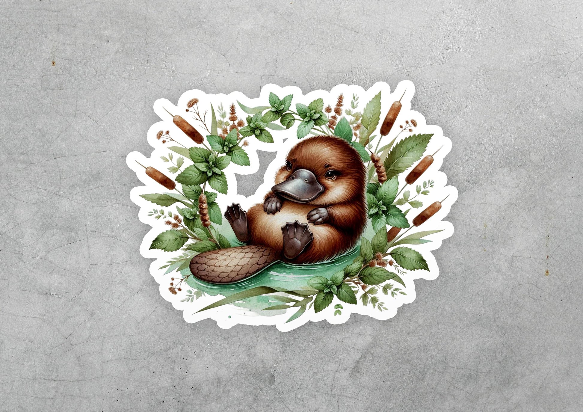 a sticker of a beaver sitting on a leafy branch