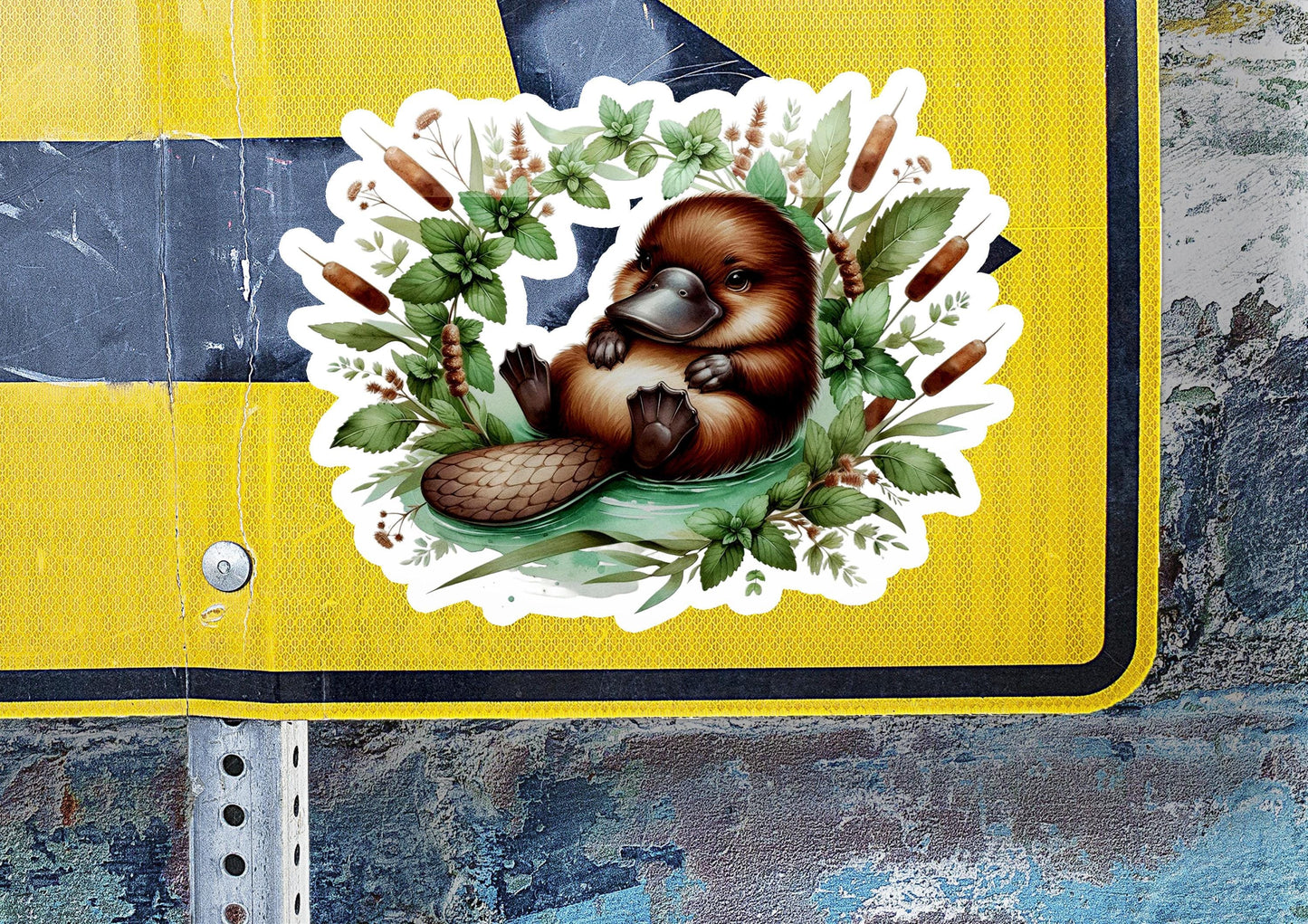 a sticker of a beaver on a street sign