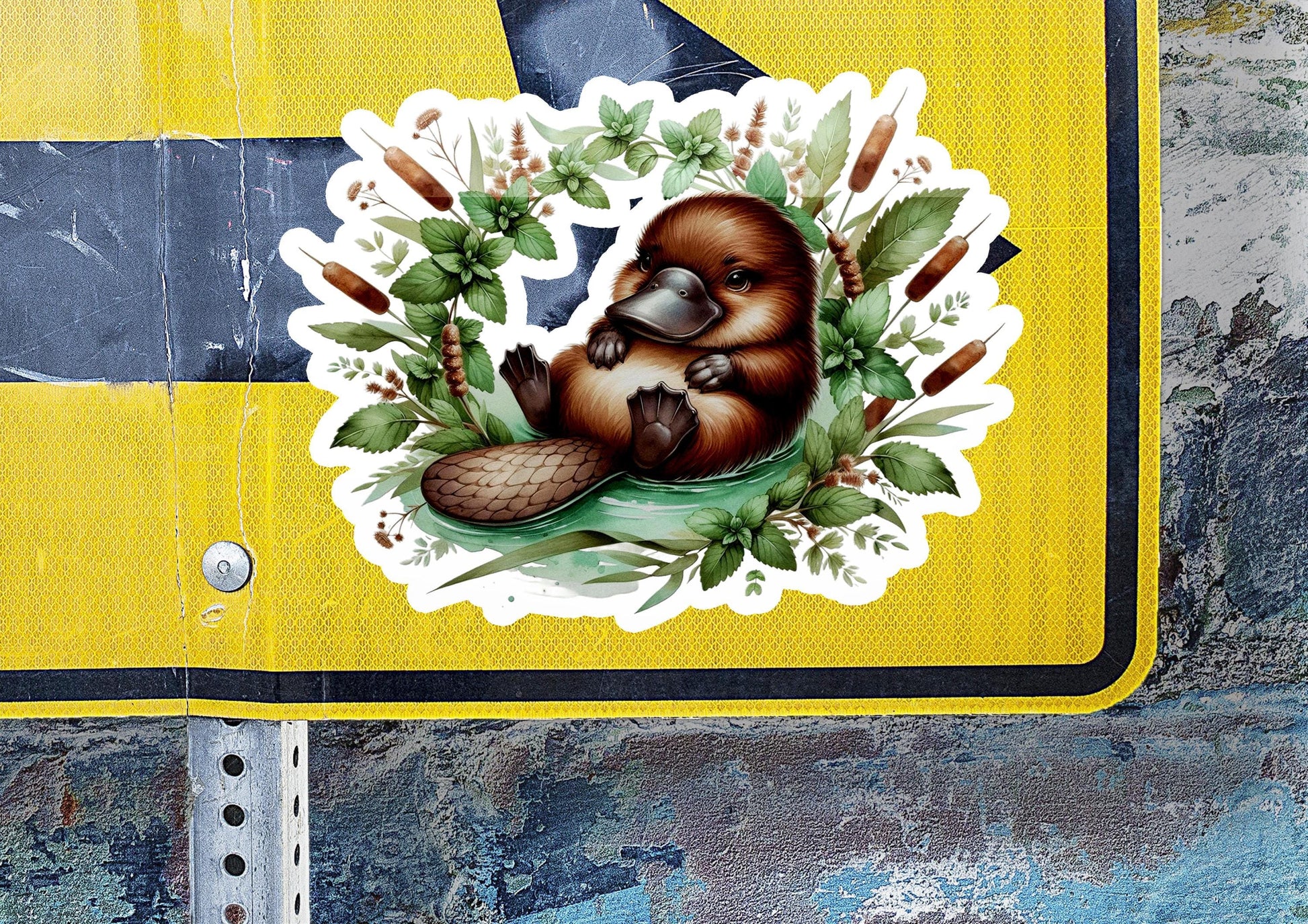 a sticker of a beaver on a street sign