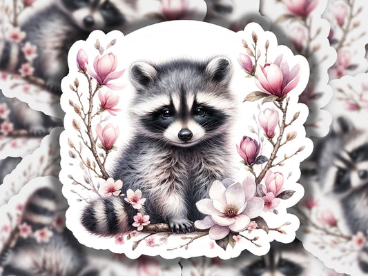 a painting of a raccoon surrounded by flowers