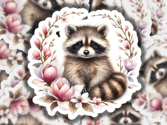 a painting of a raccoon surrounded by flowers