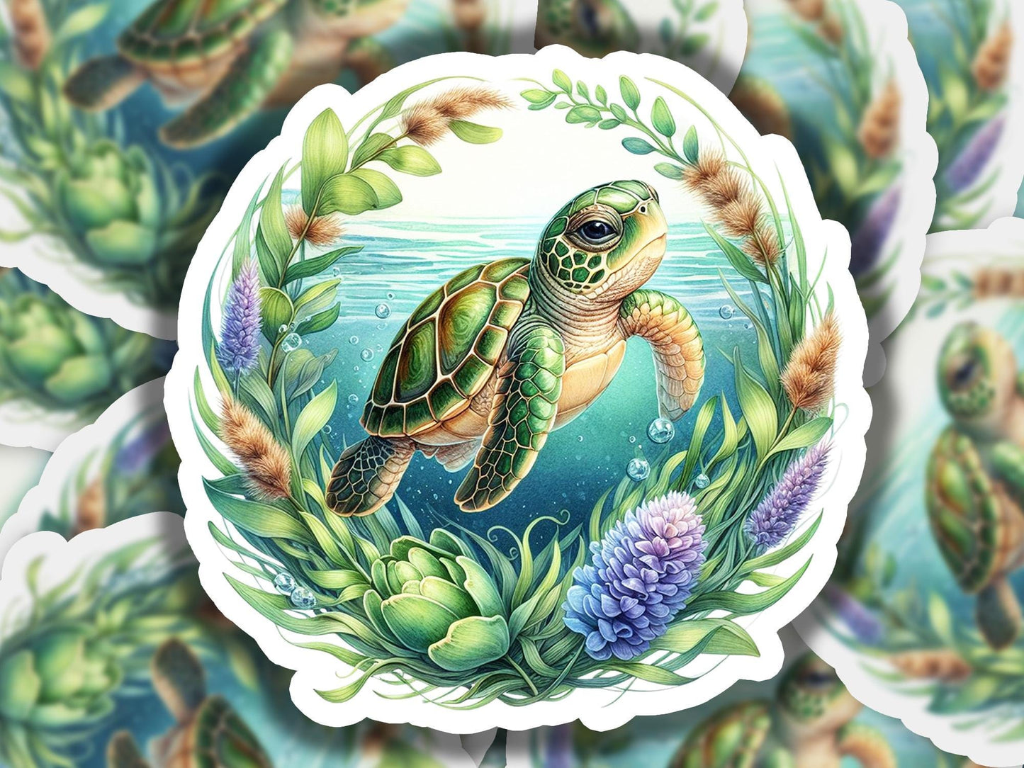 a picture of a turtle in the water surrounded by plants