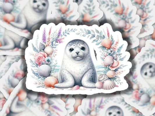 a sticker with a picture of a seal on it