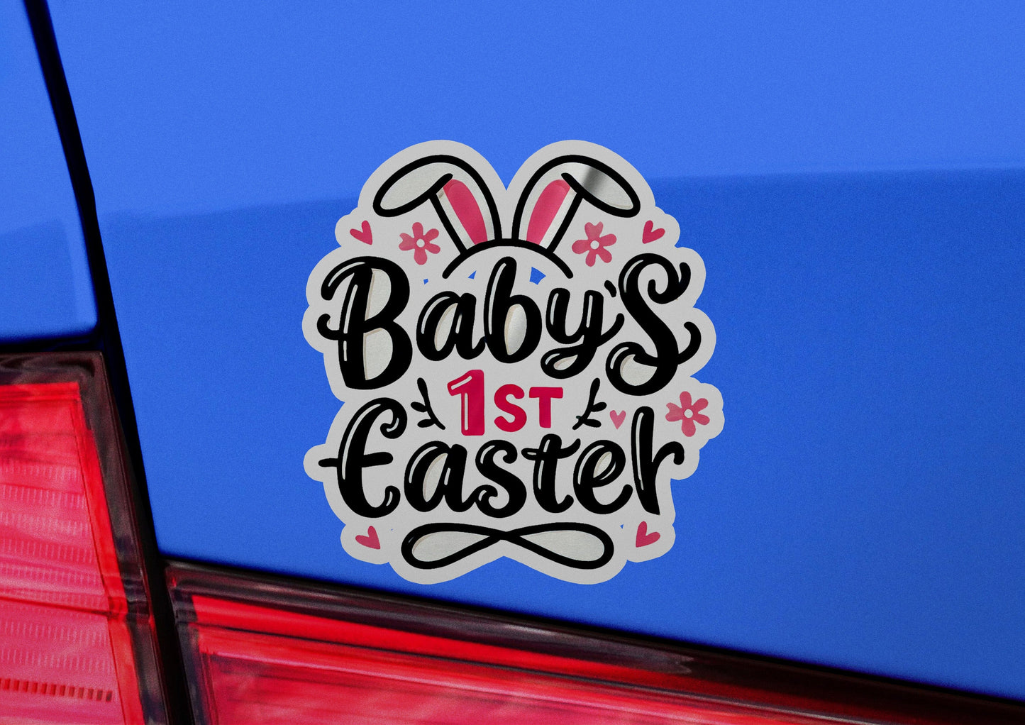 a car with a sticker that says baby's 1st easter