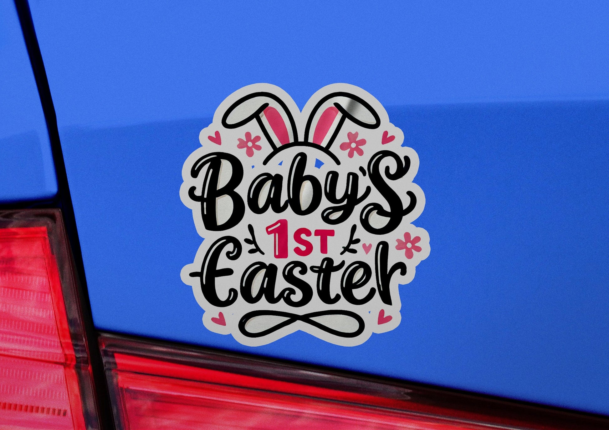 a car with a sticker that says baby's 1st easter