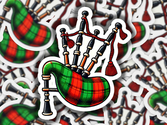 a sticker of a green and red bagpipe