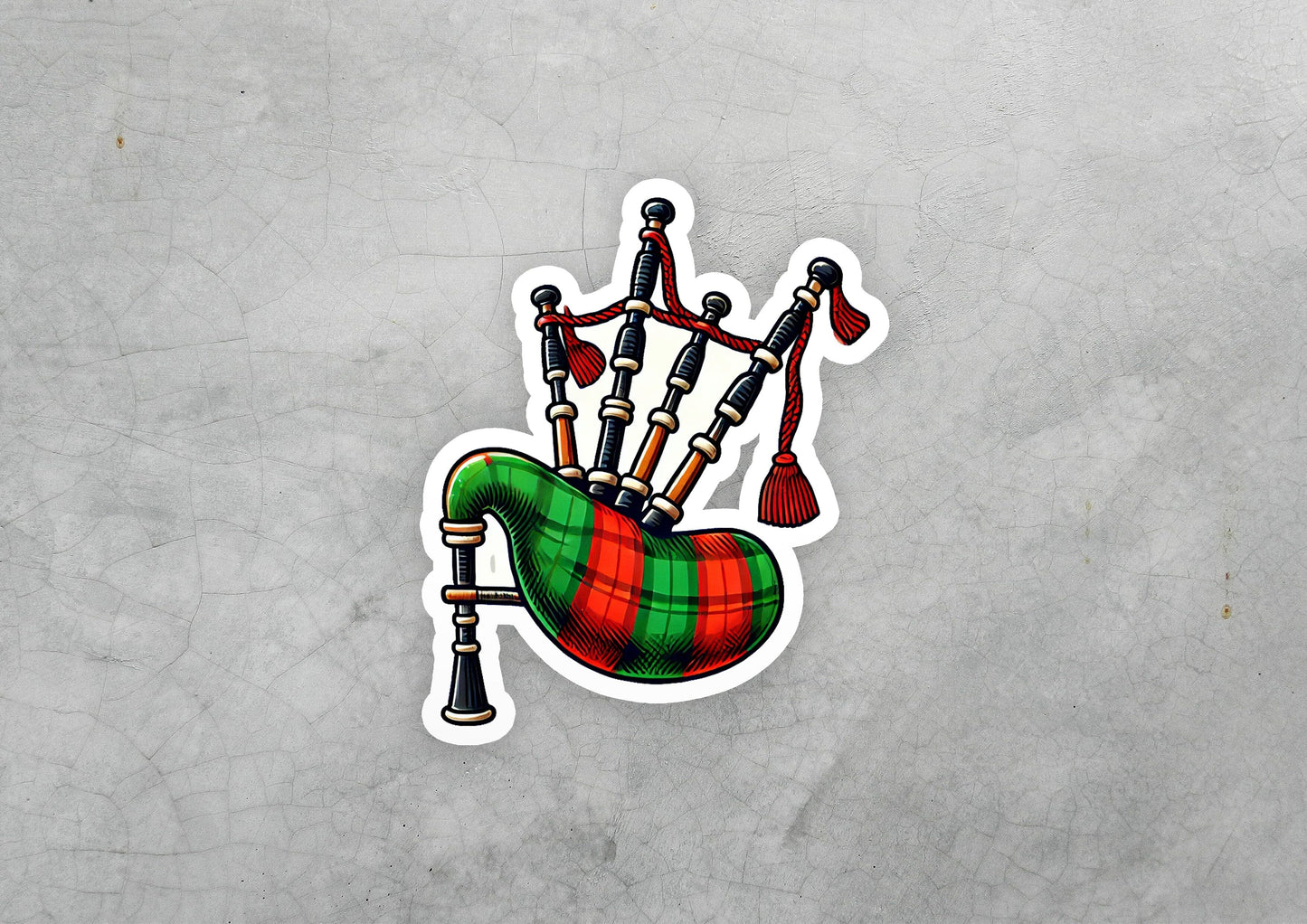 a picture of a bagpipe sticker on a wall