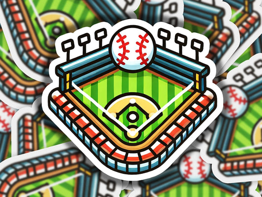a close up of a sticker of a baseball field